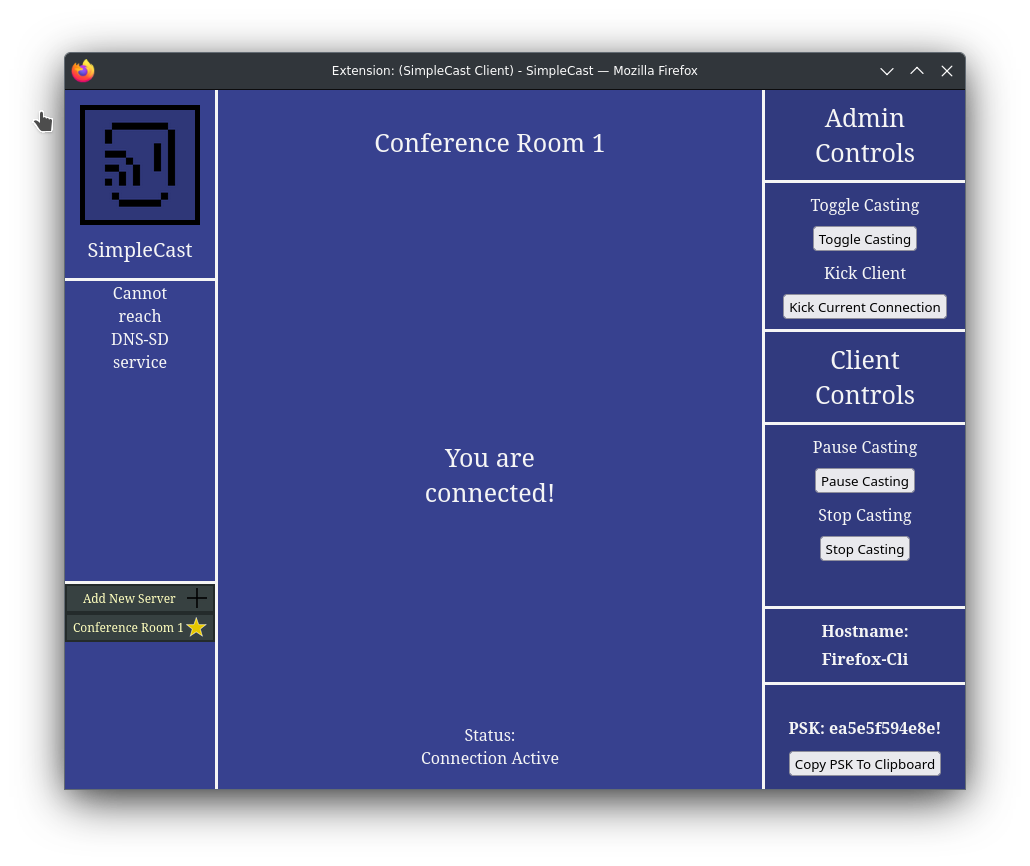 The connected screen of the simplecast client, saying 'You are connected'
