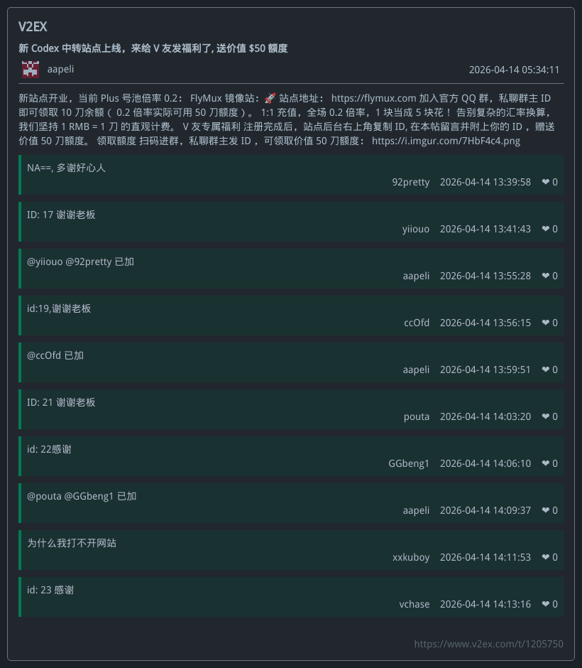 [2026-04-15 00:39:46] - V2EX 共 9 条热门话题 · Issue #276 · R2DM/v2ex_mofish ...