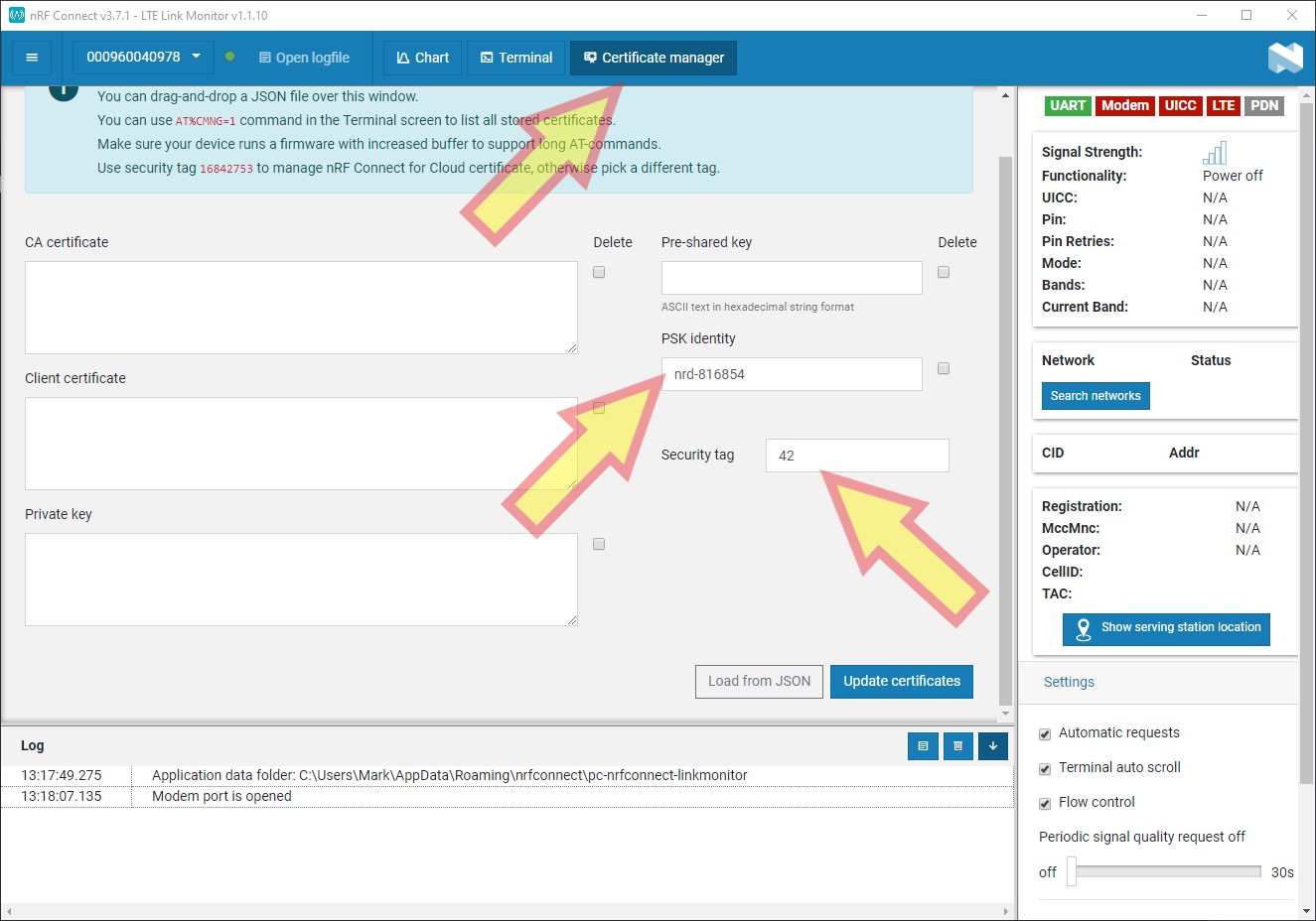 Certificate Manager screen.