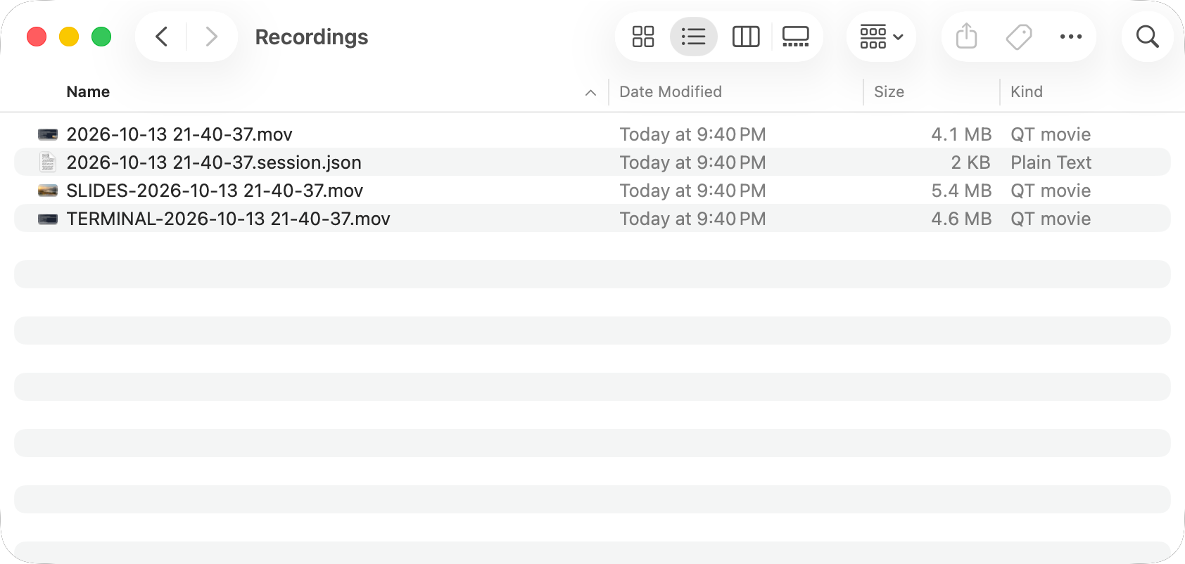One take in Finder: the program, an ISO file per source and the session file that lines them up
