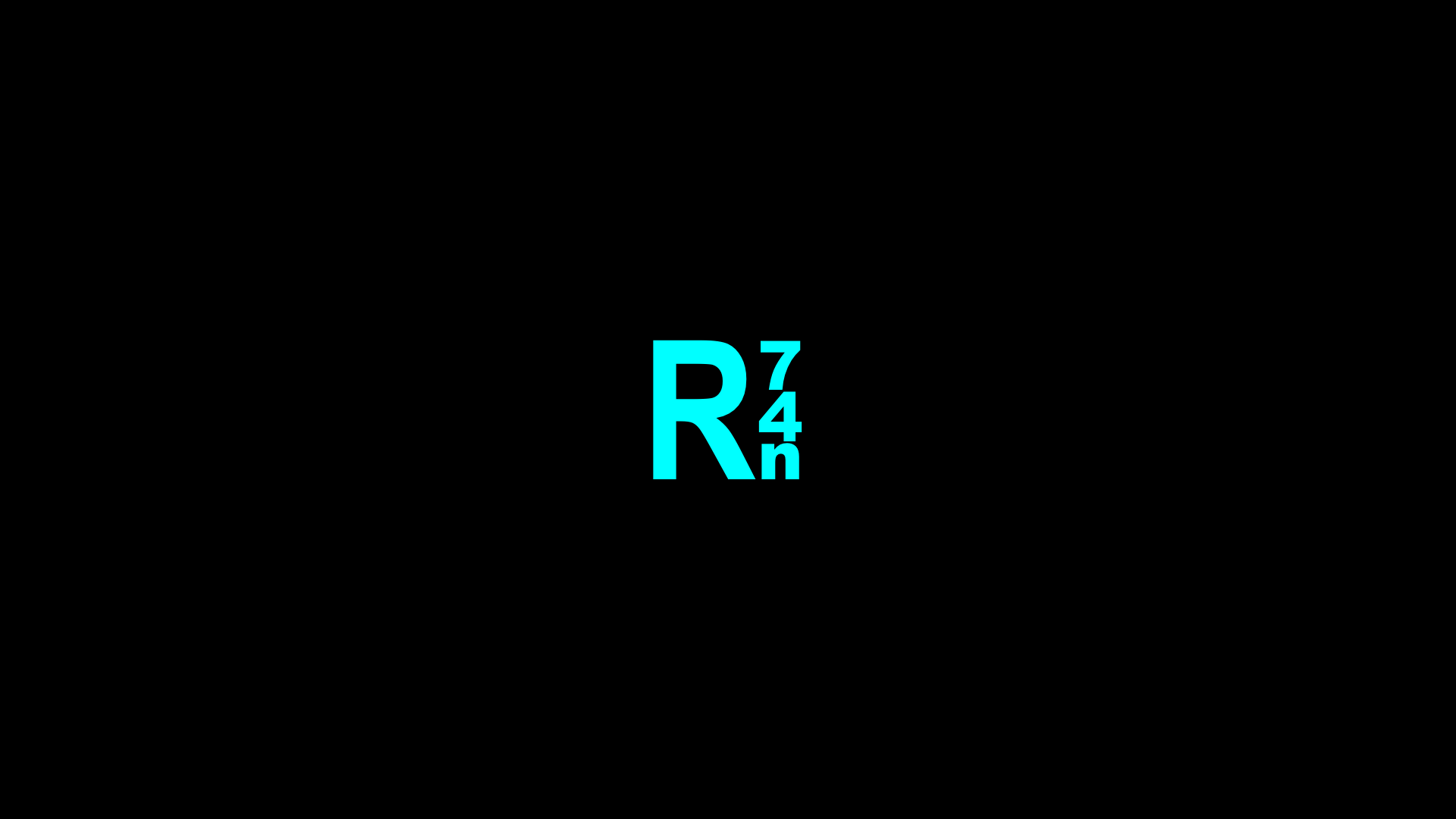 Cyan R74n logo on a black background