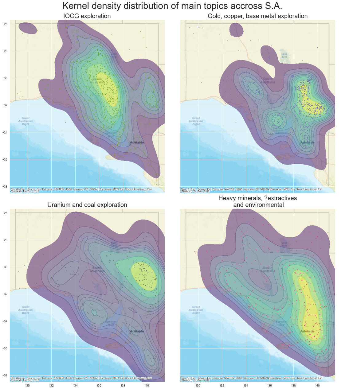 Spatial kdr plot of exploration topics across South Australia