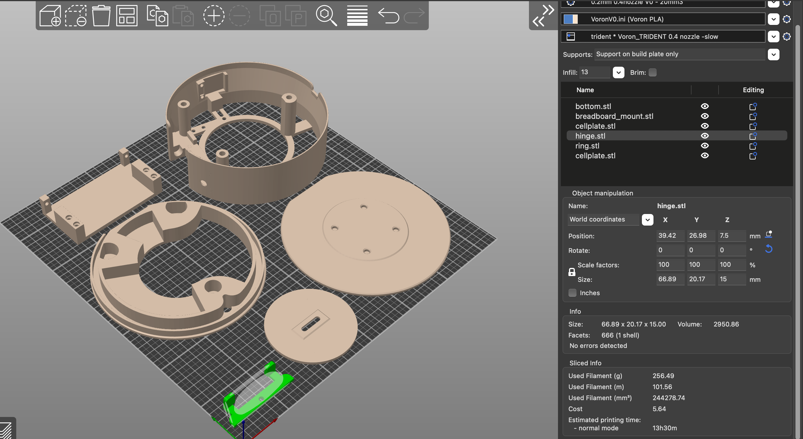 3D printed parts orientation on bed