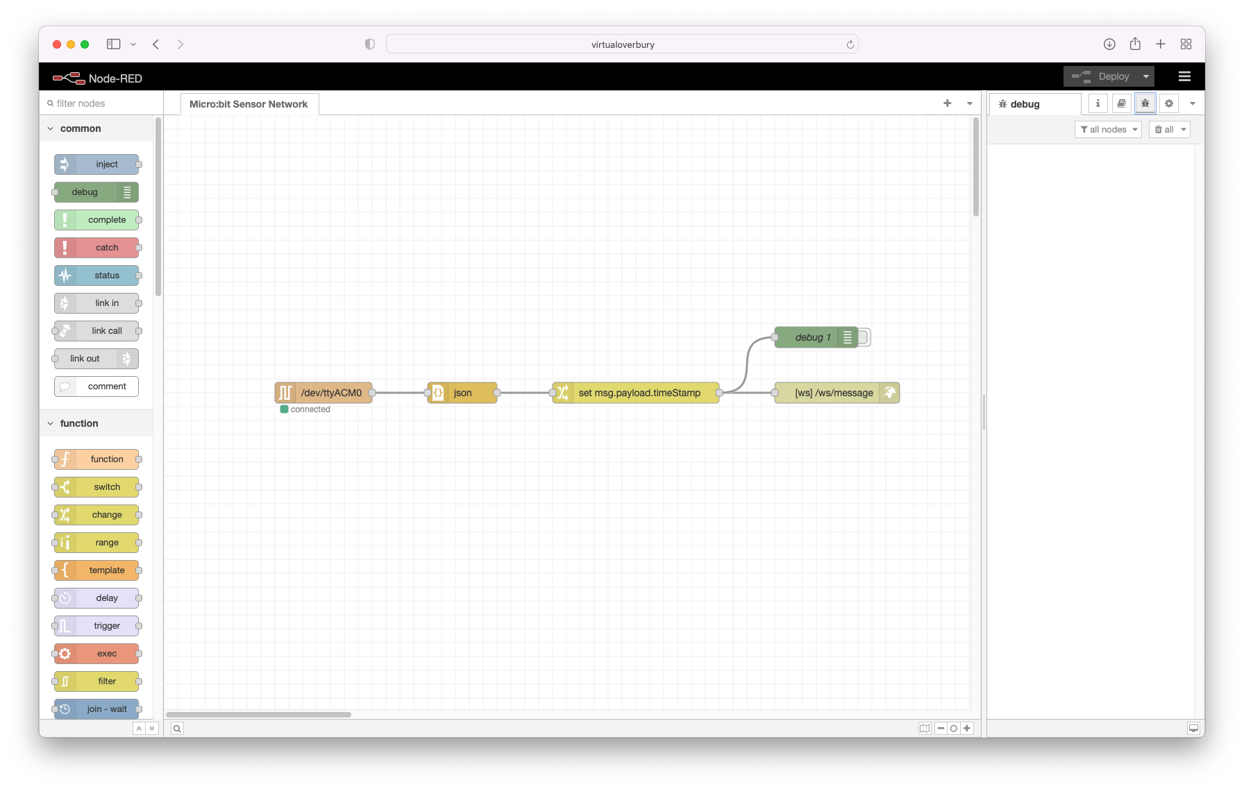 MbSN Node RED Right Hand Debug Panel