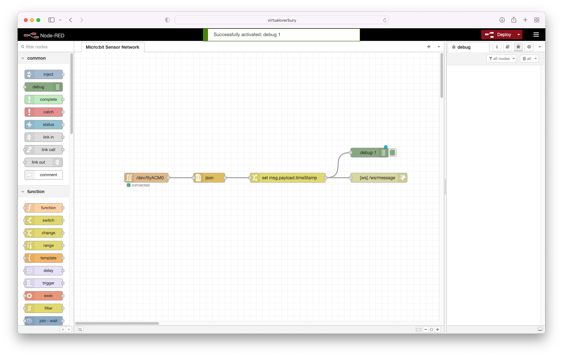 MbSN Node RED Enable Debug