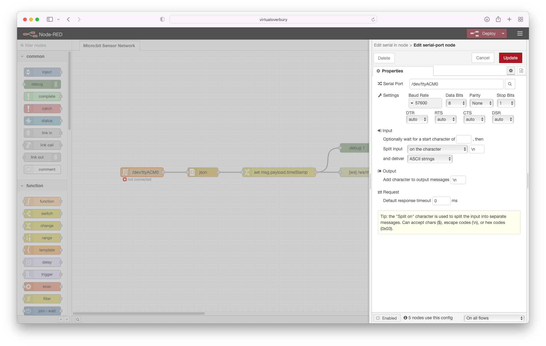 MbSN Node RED Edit Serial Properties