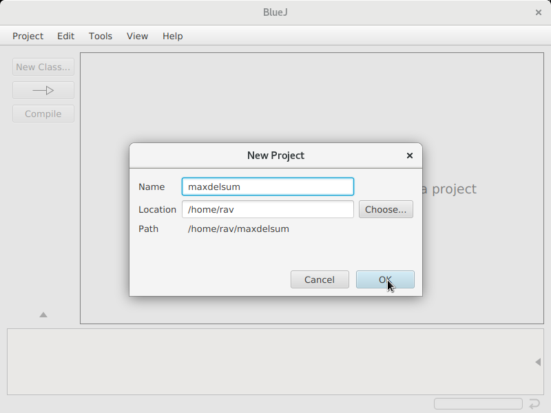 New project dialog