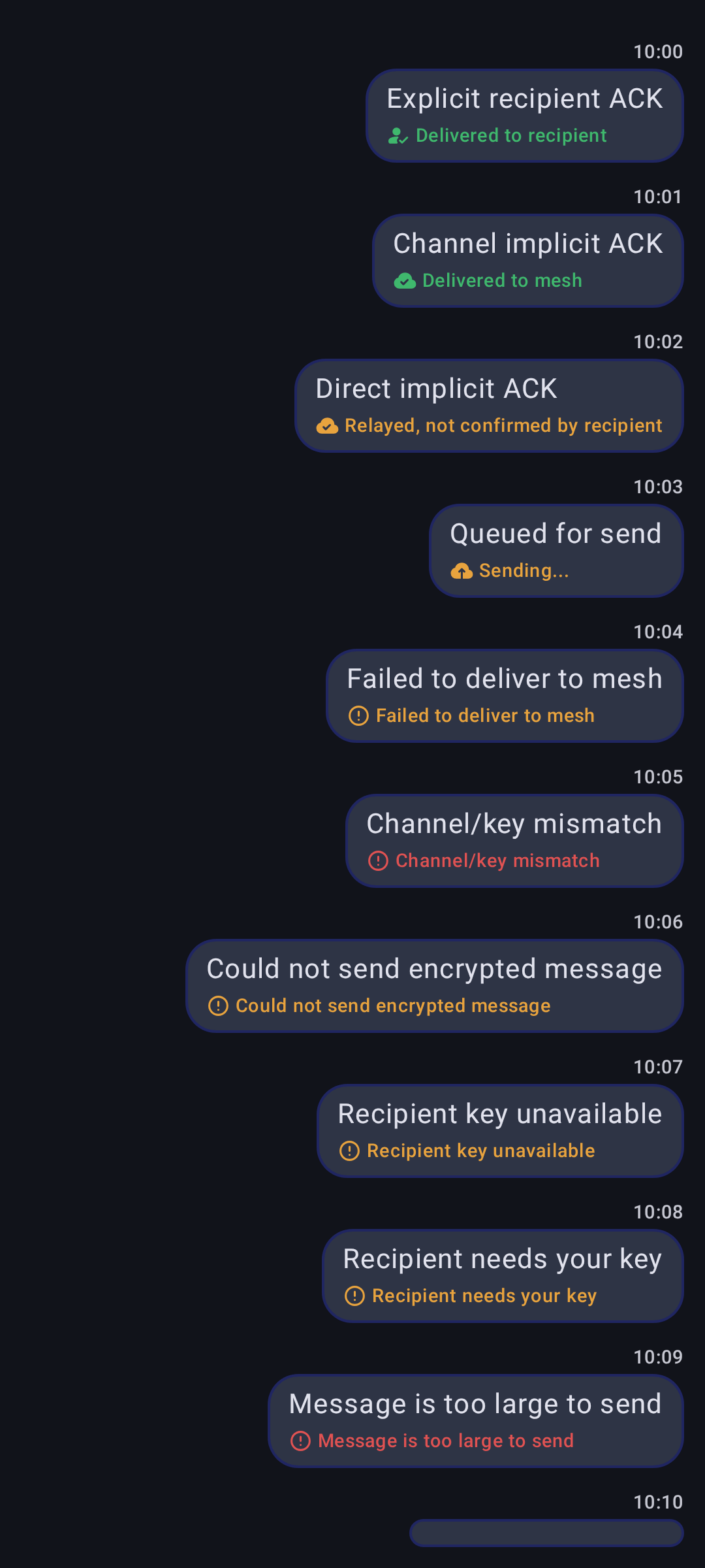 Message status states — dark