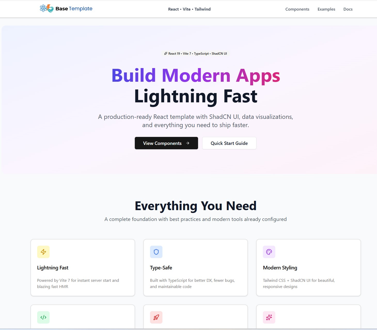 react-vite-tailwind-base 网站模板截图