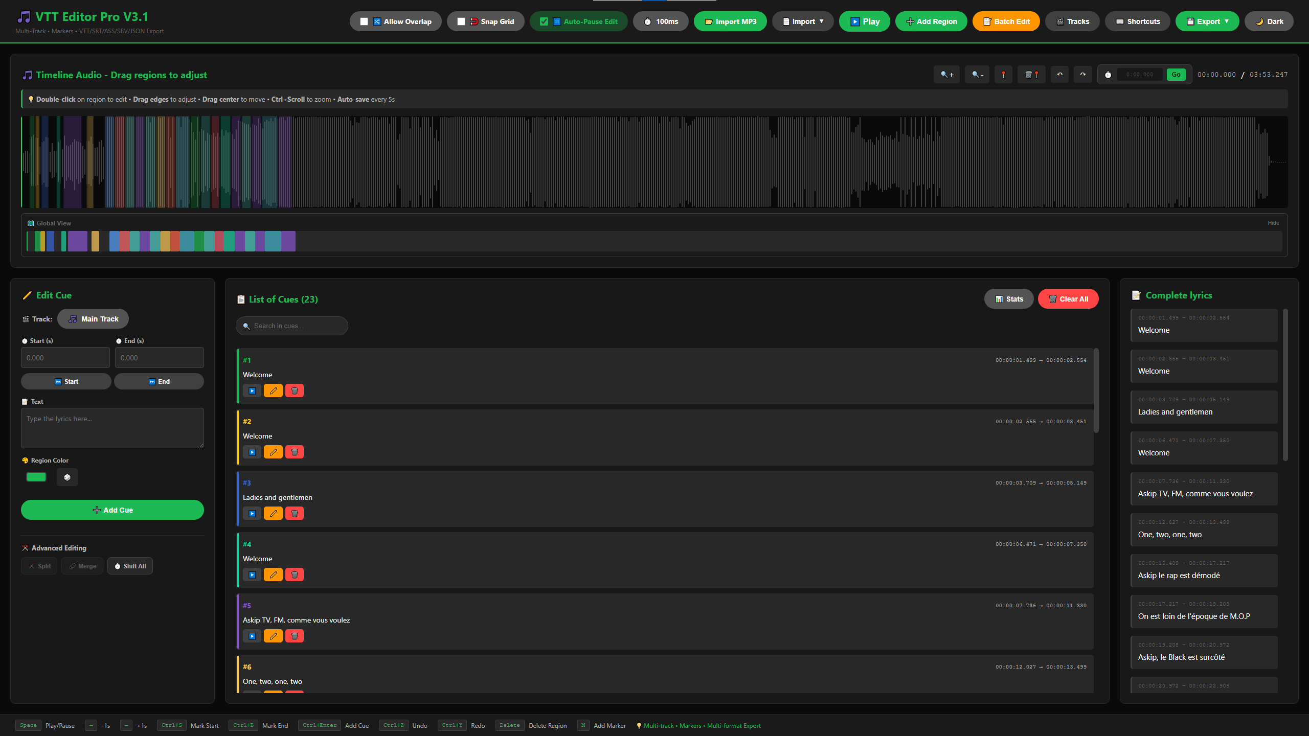 VTT Editor Pro v3.1 - Active Editing