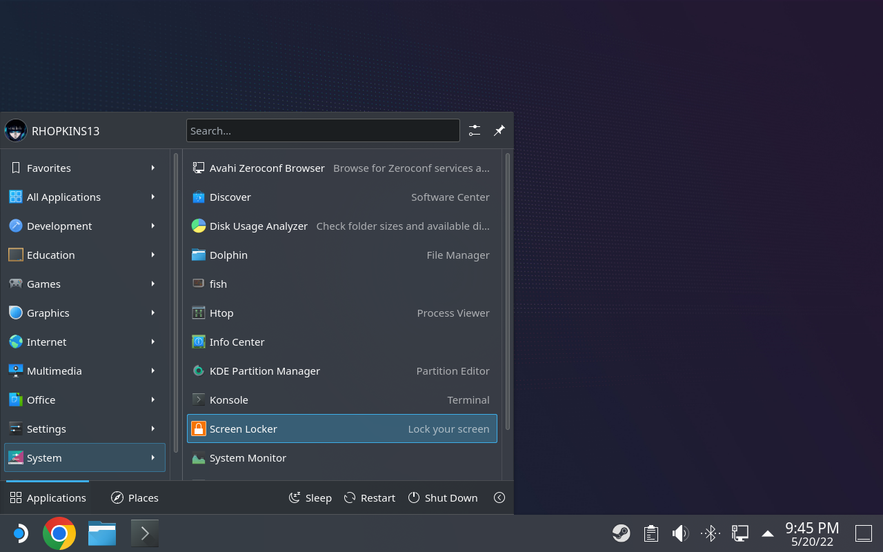 Screen Locker in the Start Menu