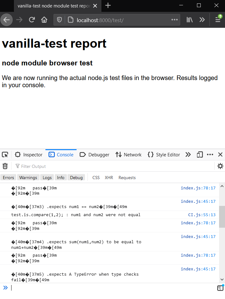 screen shot of vanilla-test example on FireFox Nightly
