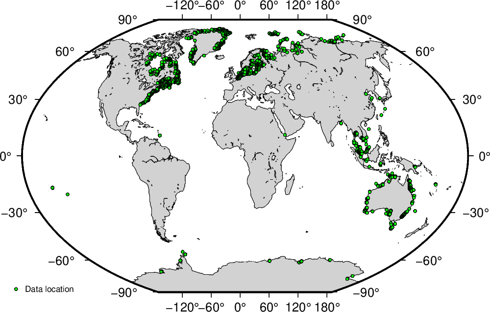 Global map showing data points in GAPSLIP