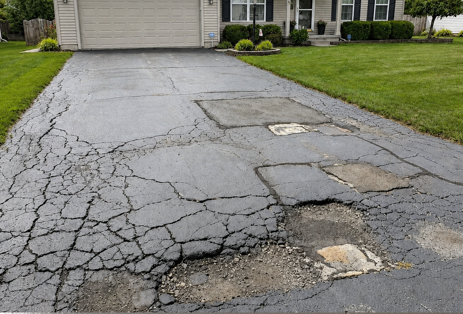 cracked driveway before