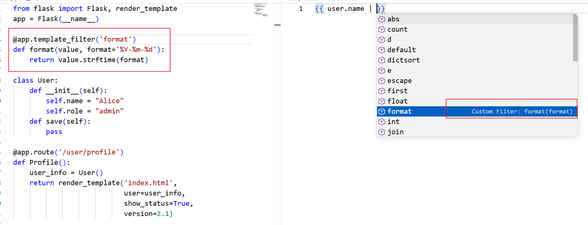 custom filter completion