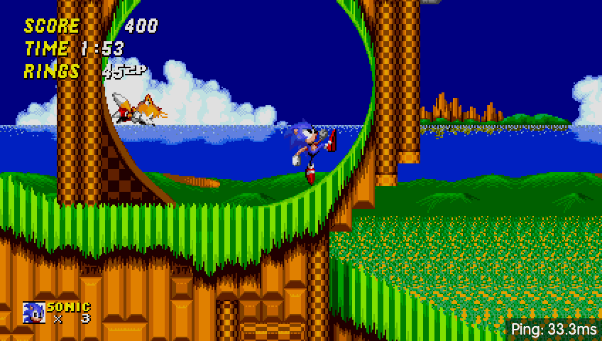 Sonic 2 (2013) two-player versus match in Emerald Hill Zone