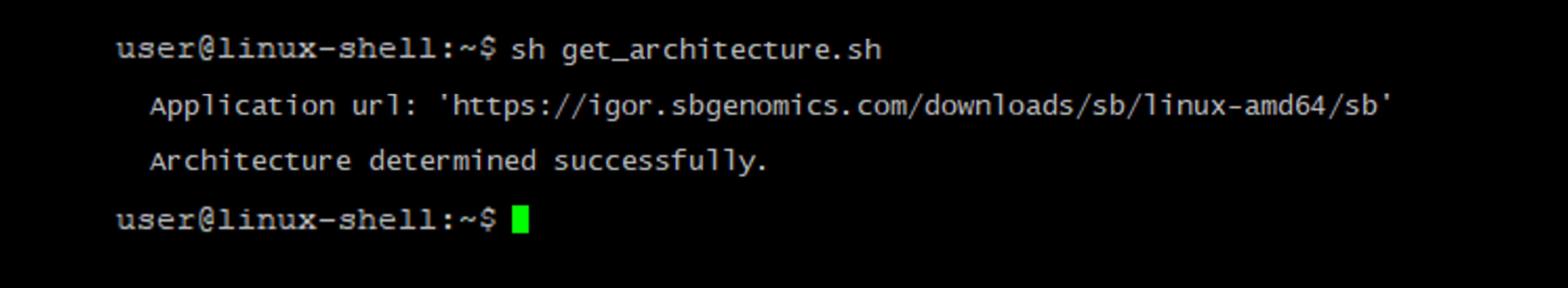 example of command output with URL for the installer determined by the script