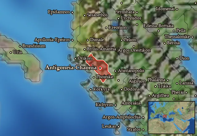 Map of Ano Chaonia and its neighbours