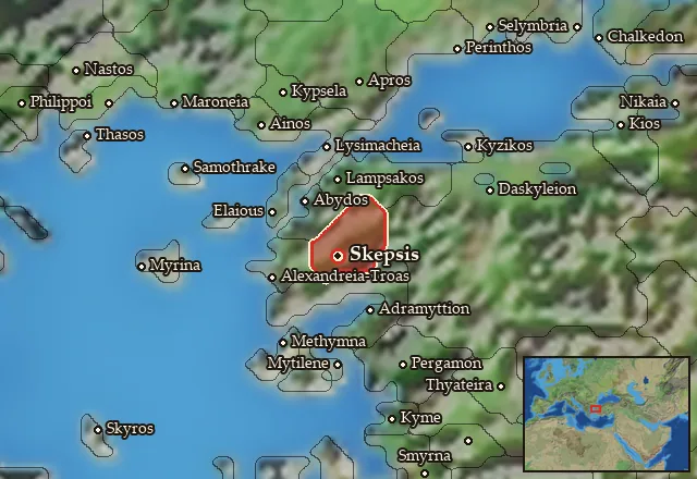 Map of Ano Troias and its neighbours