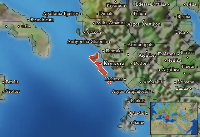 Map of Kerkyra and its neighbours