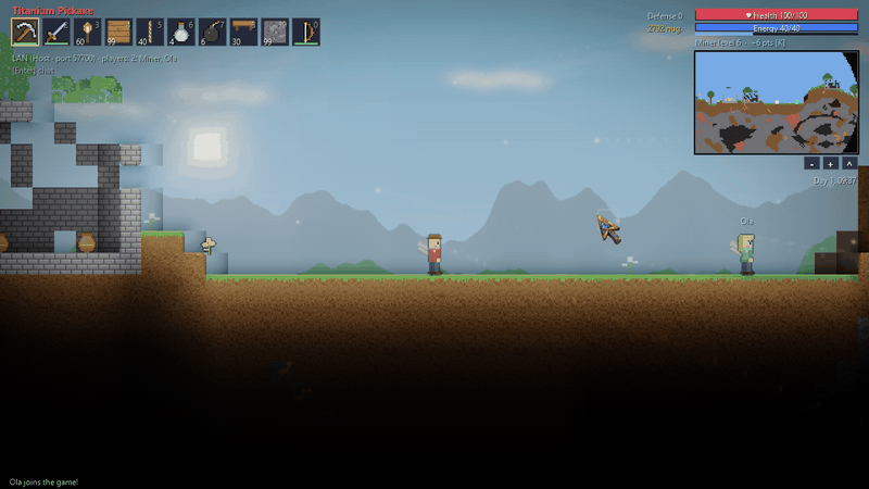 A second player joins over the network and both dig down side by side