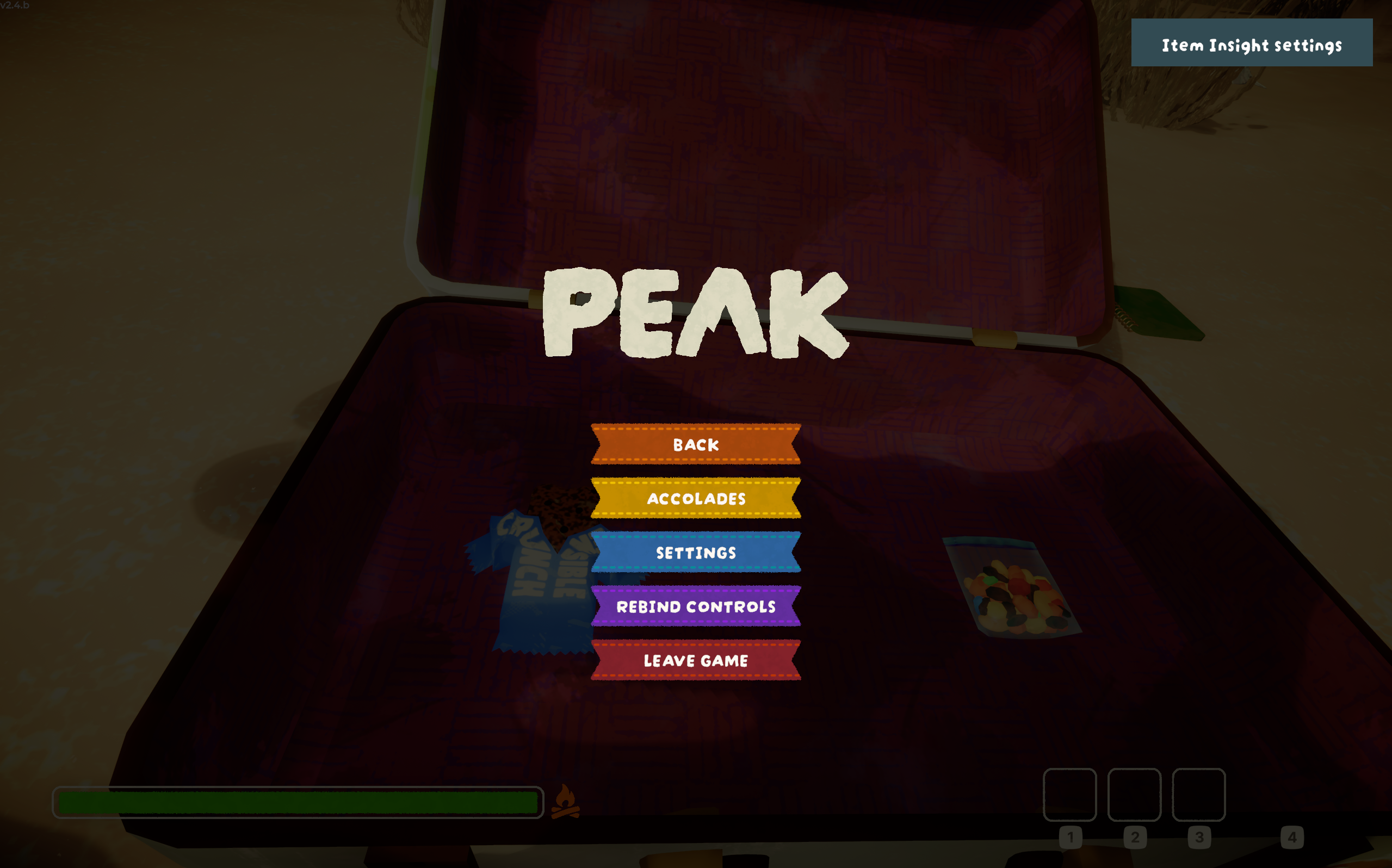Settings entry in the pause menu