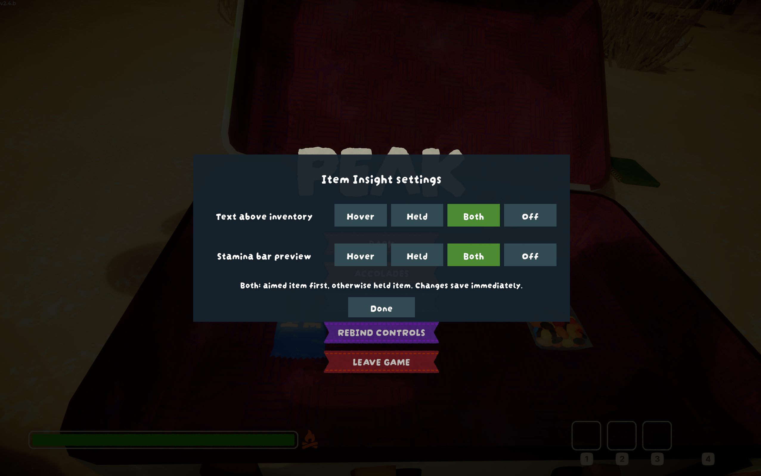 Independent item text and stamina preview settings