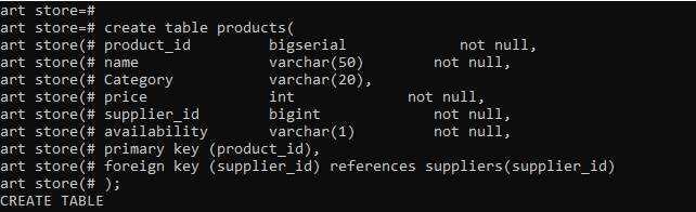 Table creation using constraints