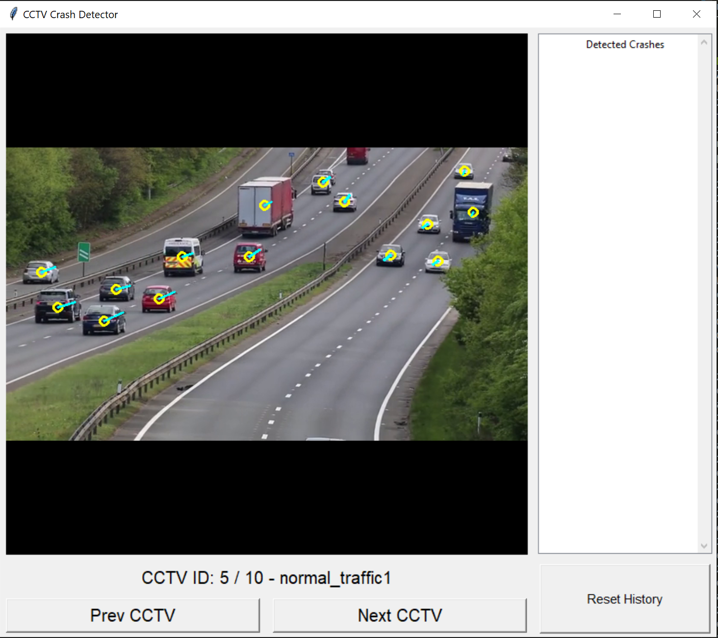 Serverside UI showing detection of vehicles from real-world CCTV footage.