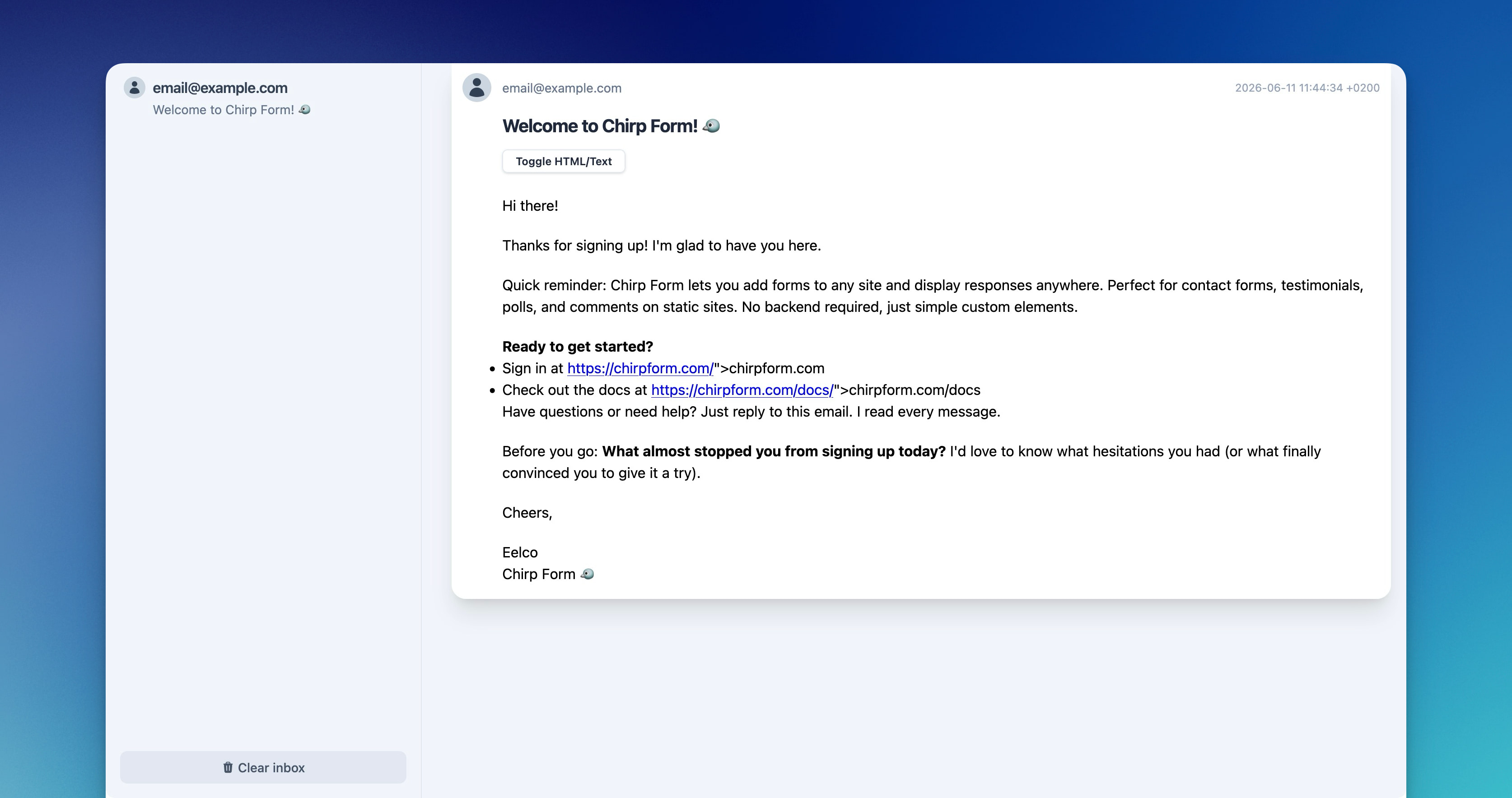 Preview of the Rails Courrier inbox with a list of images on the left and preview of an email on the right