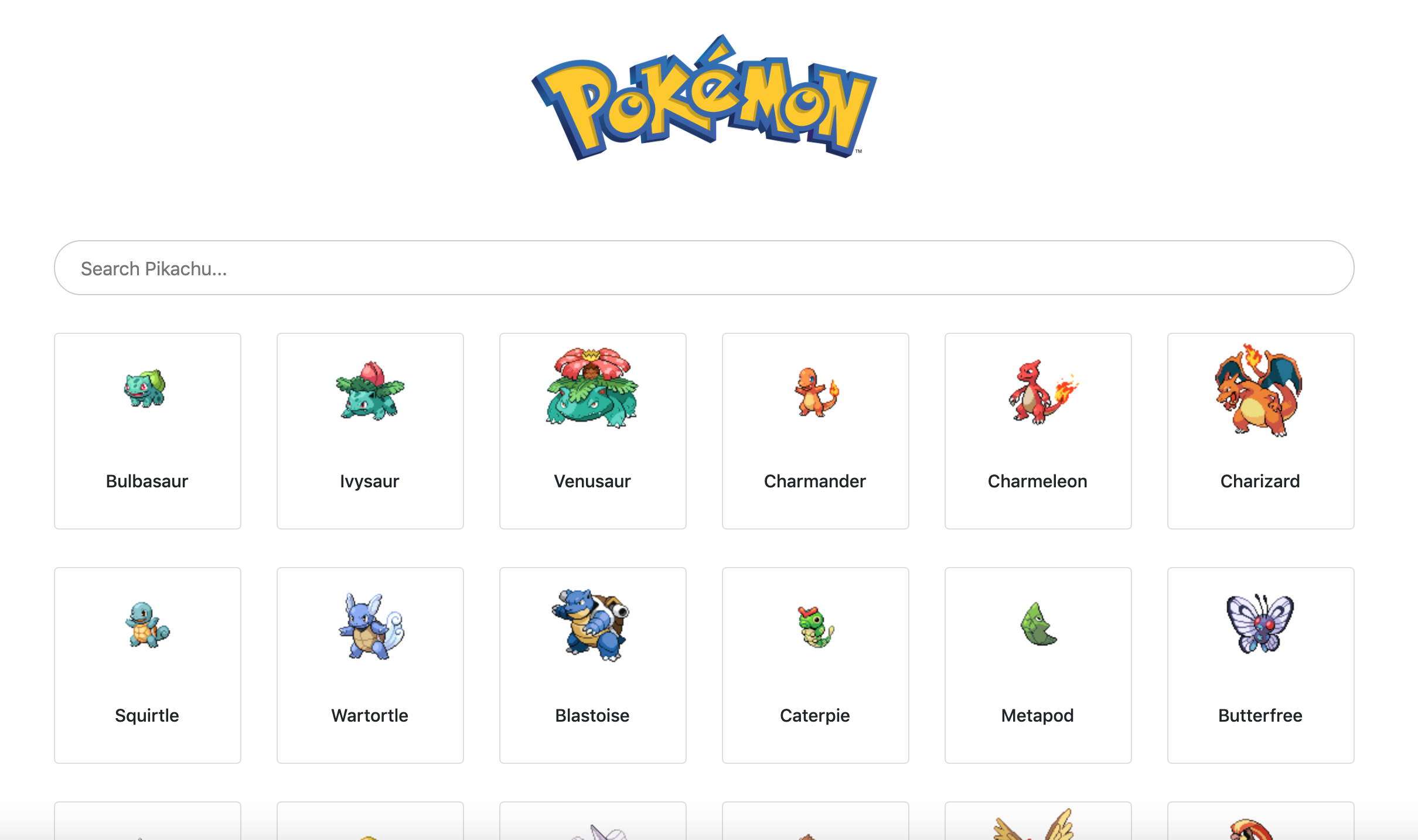 Pokemon Listing Page