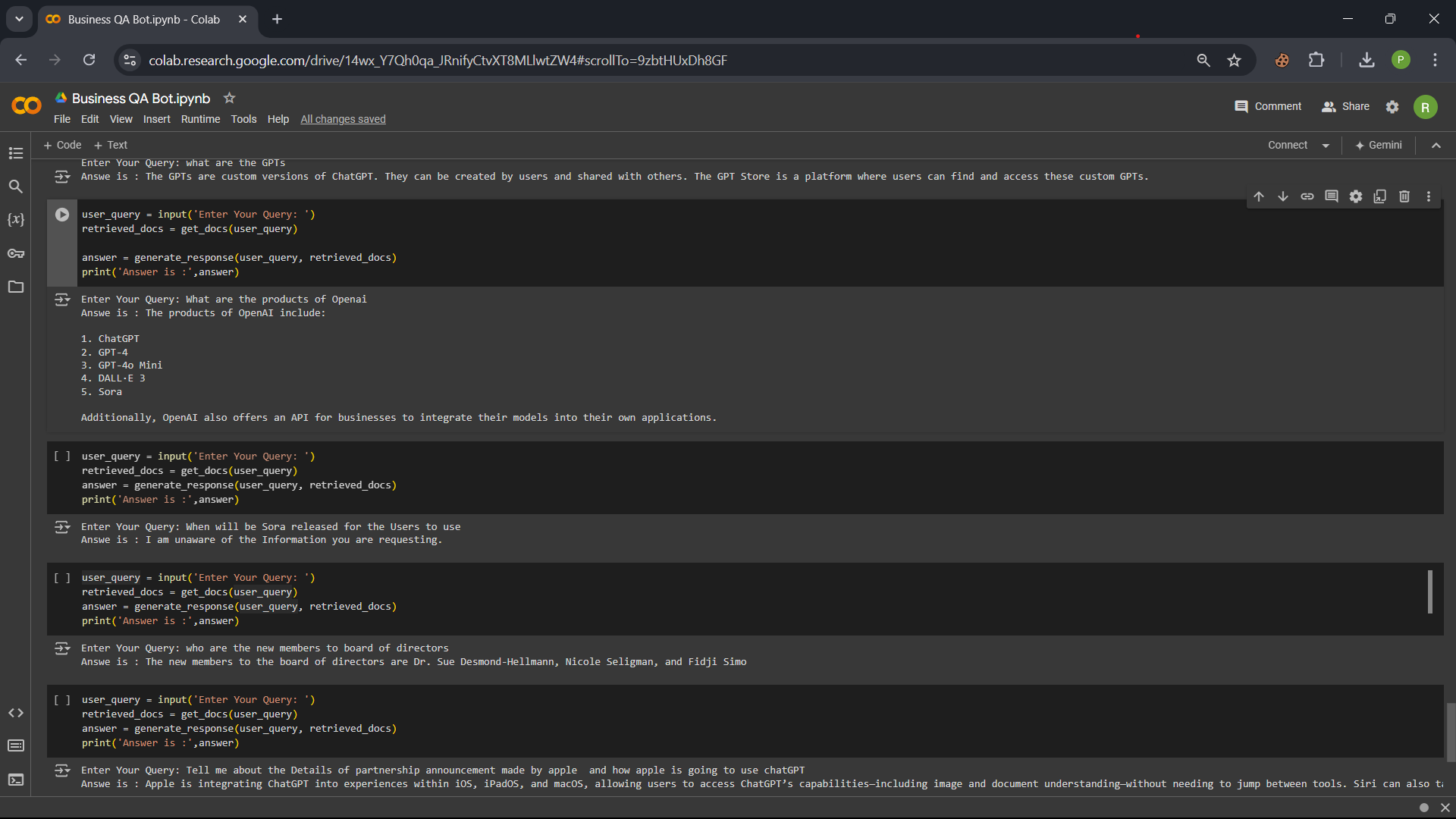 Business QA Bot main page screenshot