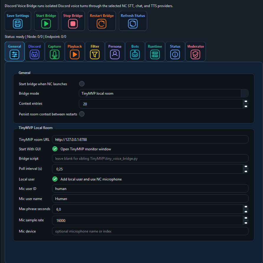 Discord Voice Bridge general settings