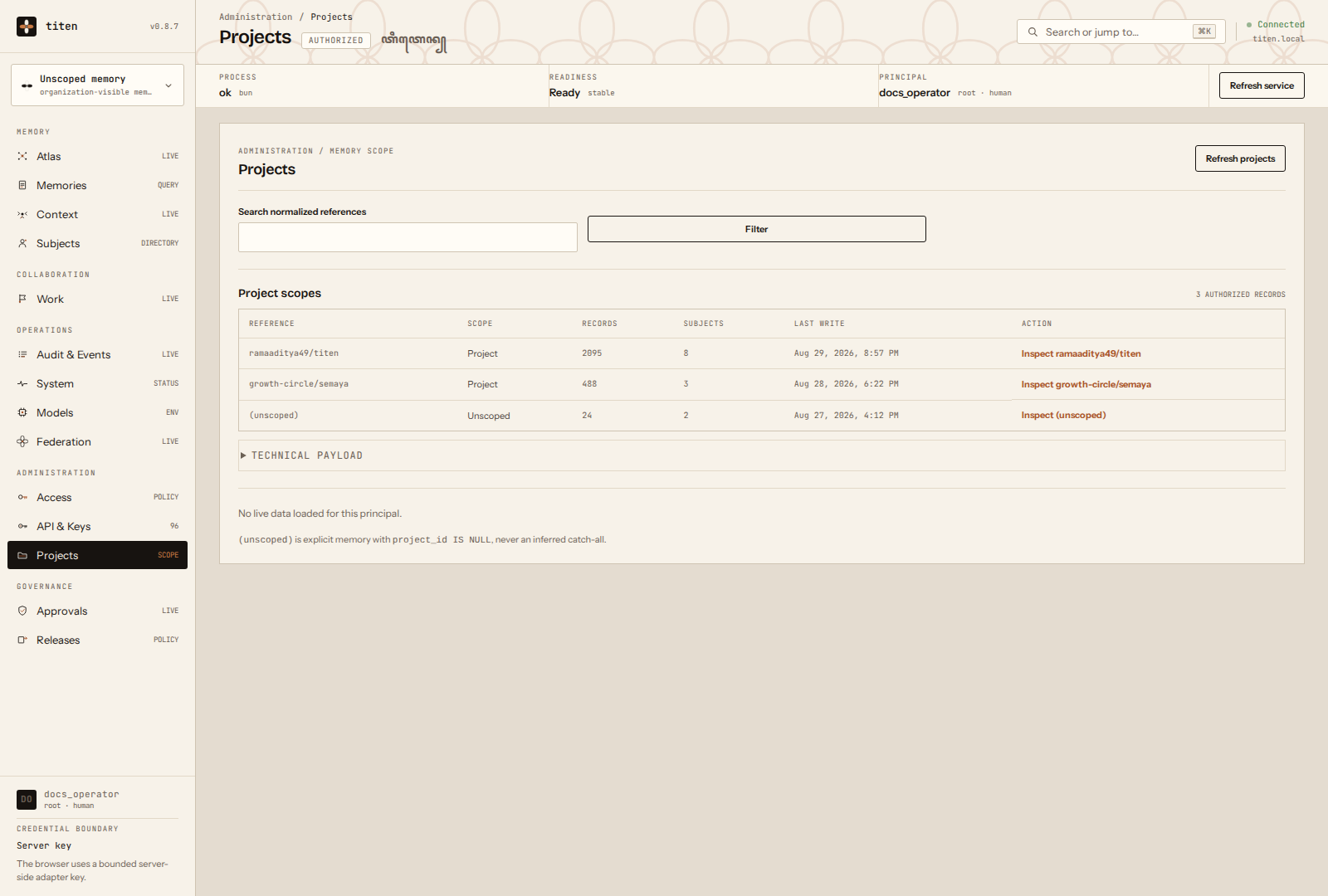 Projects directory with task-specific columns