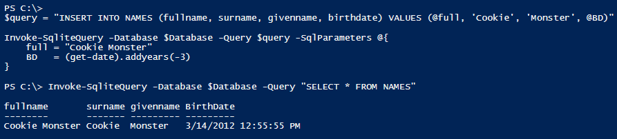 Query a SQLite database