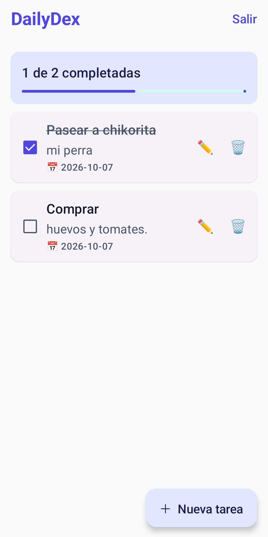 Captura de la app DailyDex