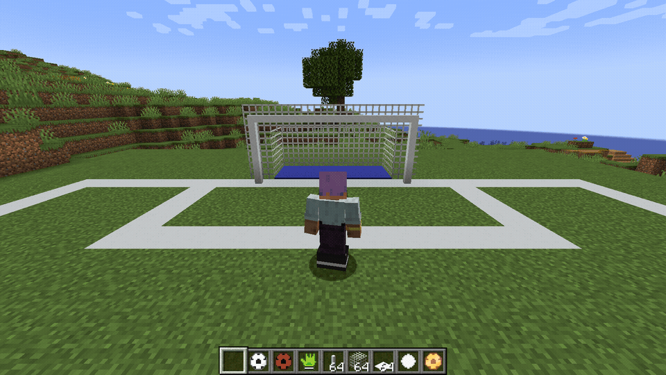 A ball drops onto the player's head and is headed into the goal