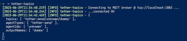 Tether Topics CLI screenshot