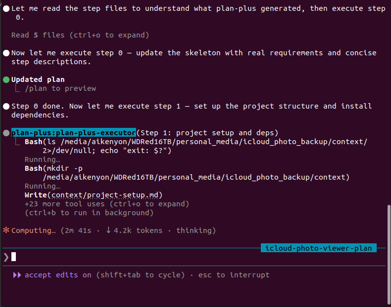Step 0 reads all step files, refines the skeleton, then launches Step 1