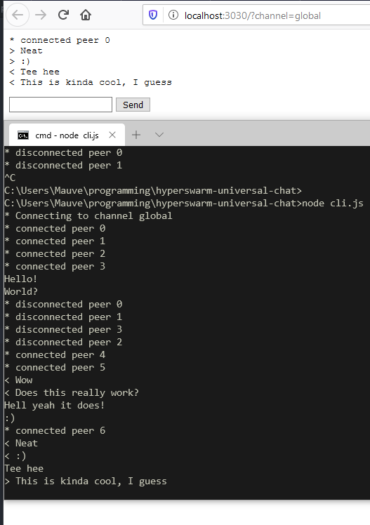 Screenshot of it working in CLI and browser