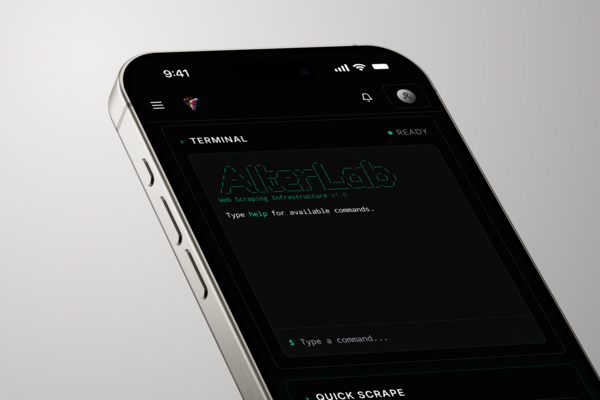 AlterLab API terminal — web scraping infrastructure for developers