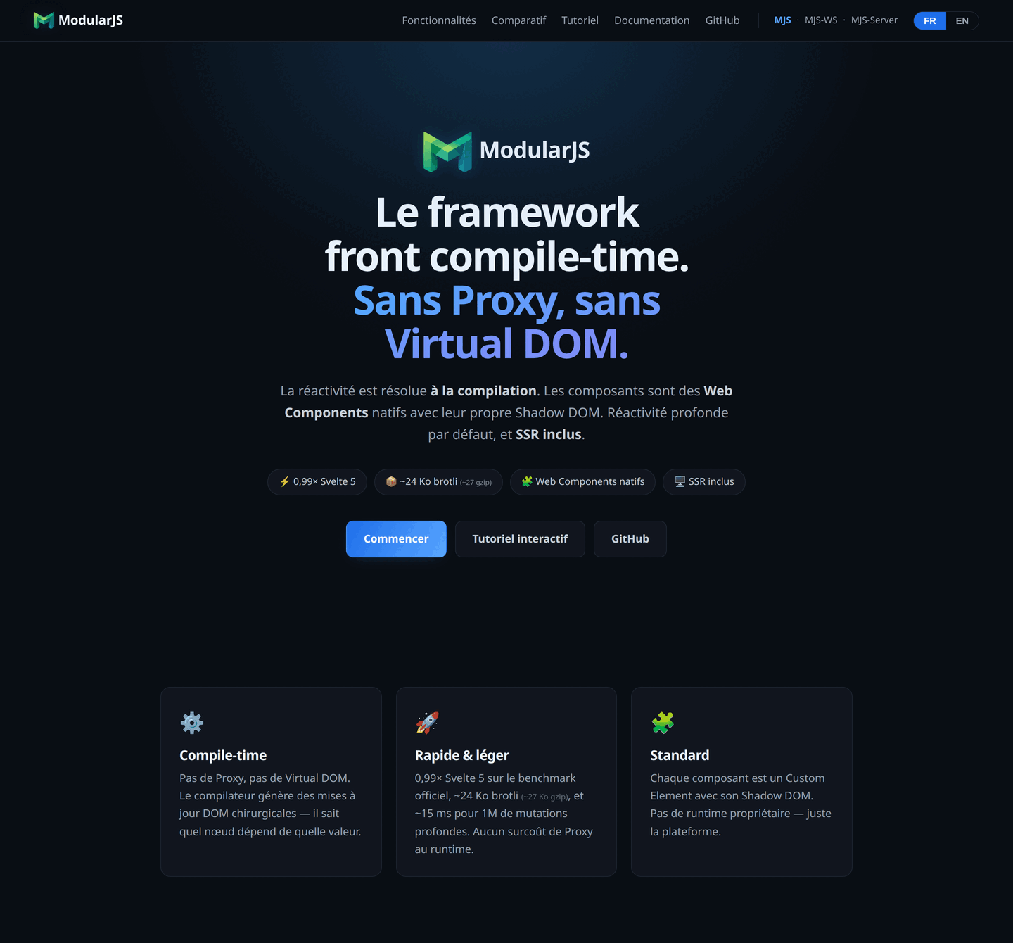 L'accueil de ModularJS