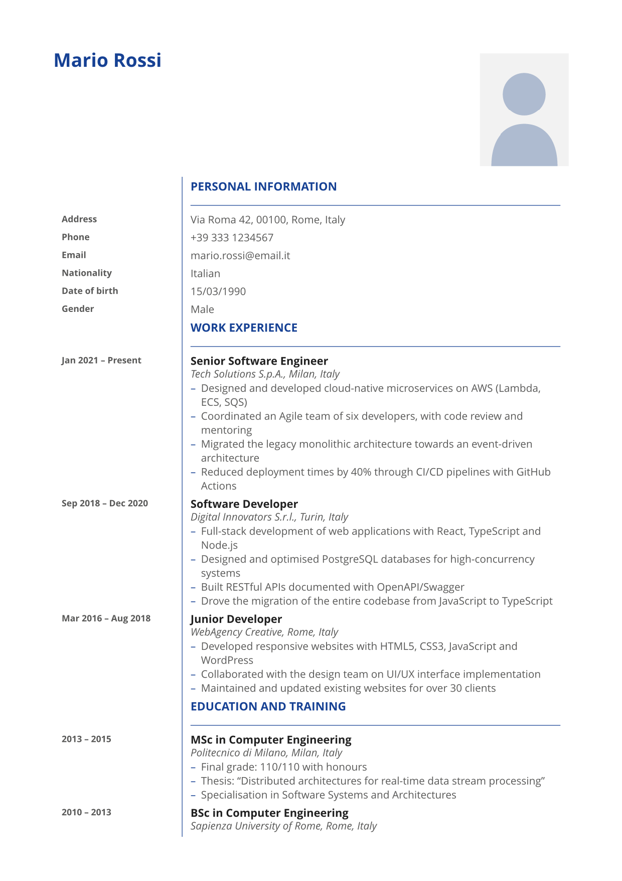 Europass CV rendered with this template