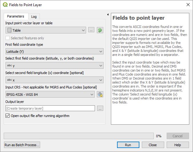 Fields to point layer