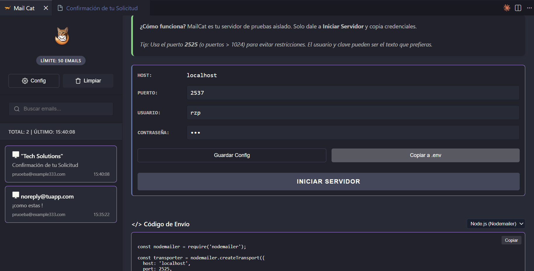 MailCat Main Interface Configuration