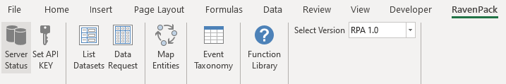 RavenPack Excel Ribbon