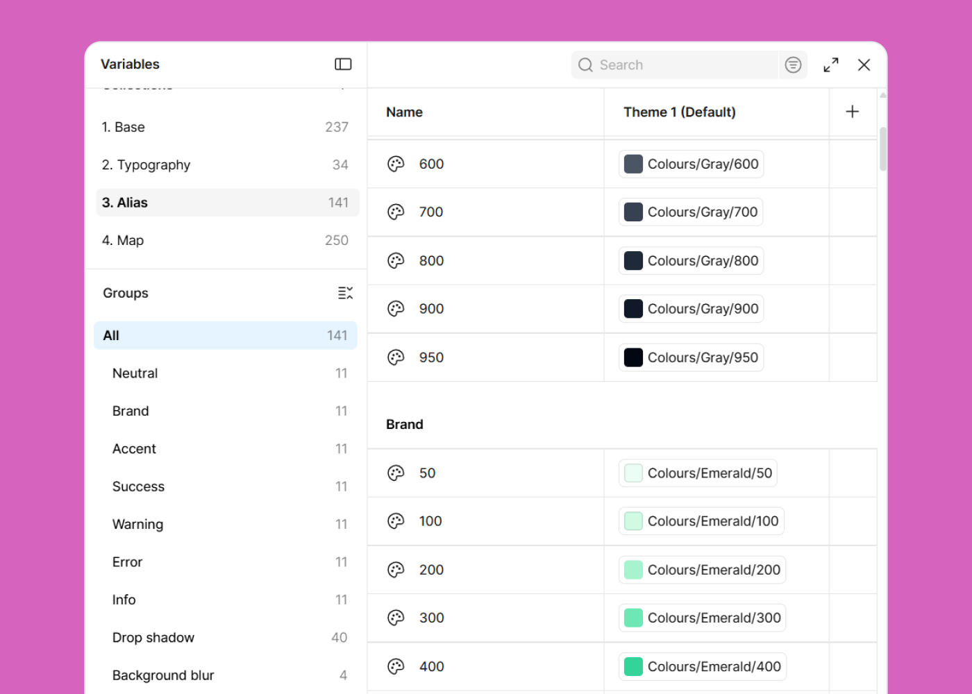 Alias collection mapping semantic roles to Base hues