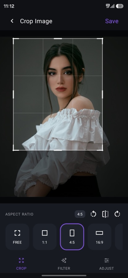 PixEdit crop screen