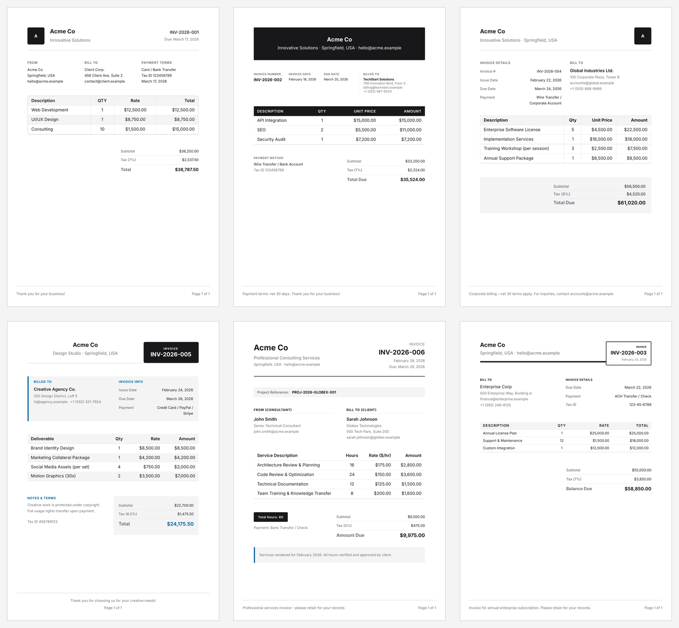 Invoice blocks